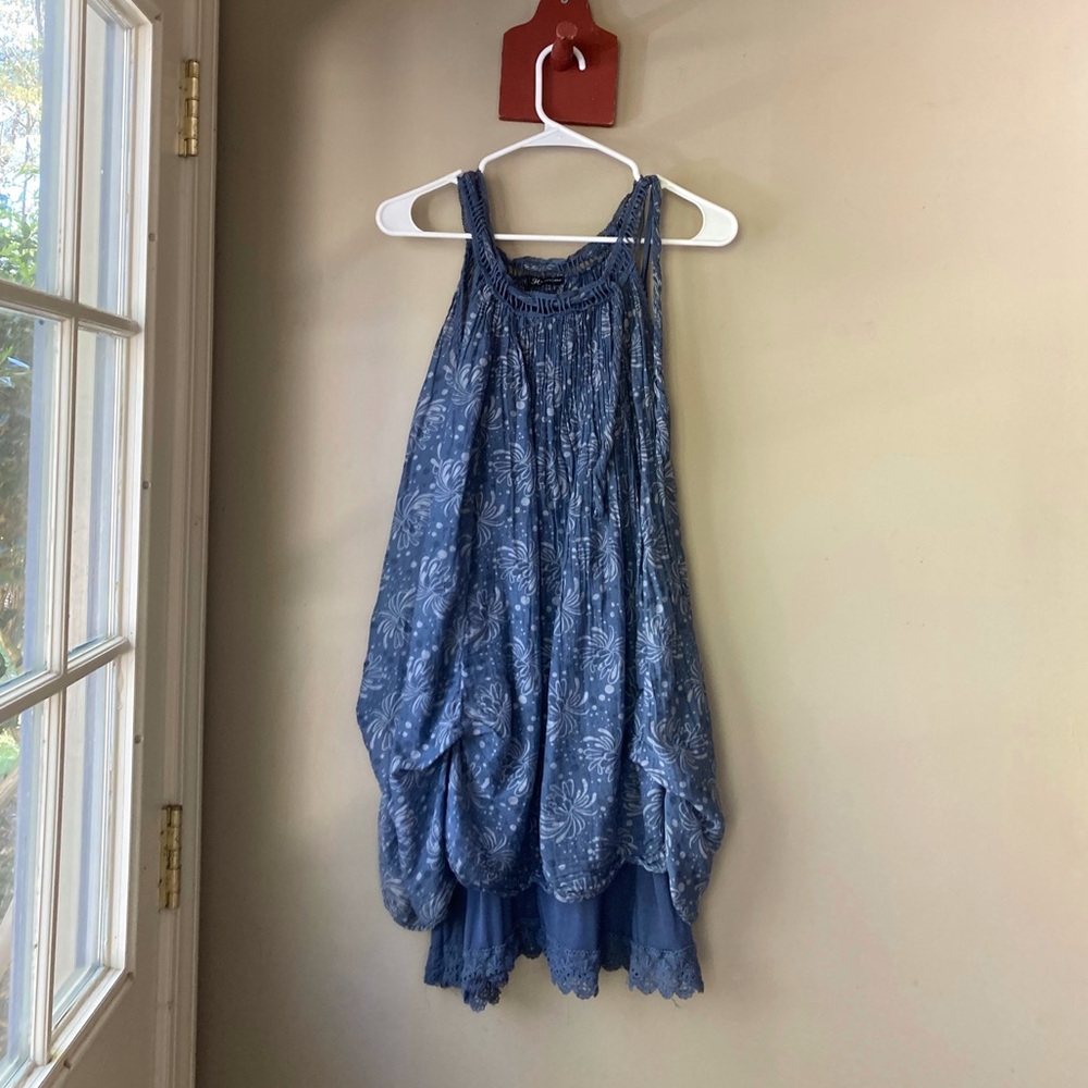 Confezione Blue Printed Unique Print Multi-Layered Dress Made in France S-M